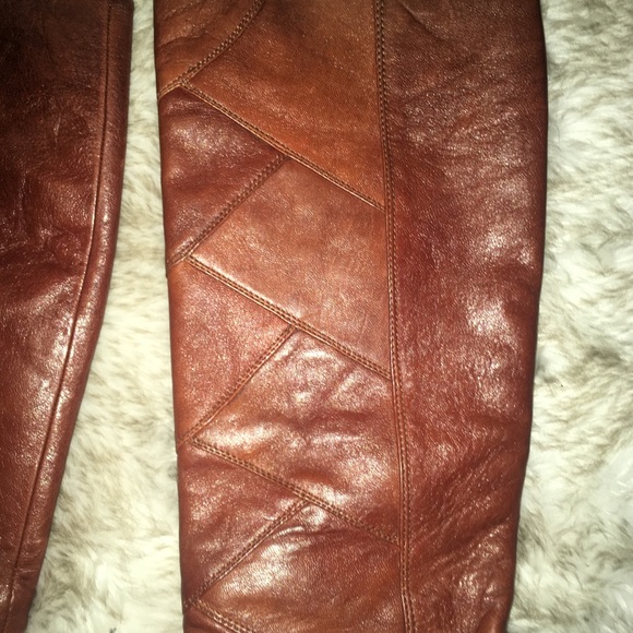 Frye “Ava” Tall Patch Work Boots Cognac (GoodYear)